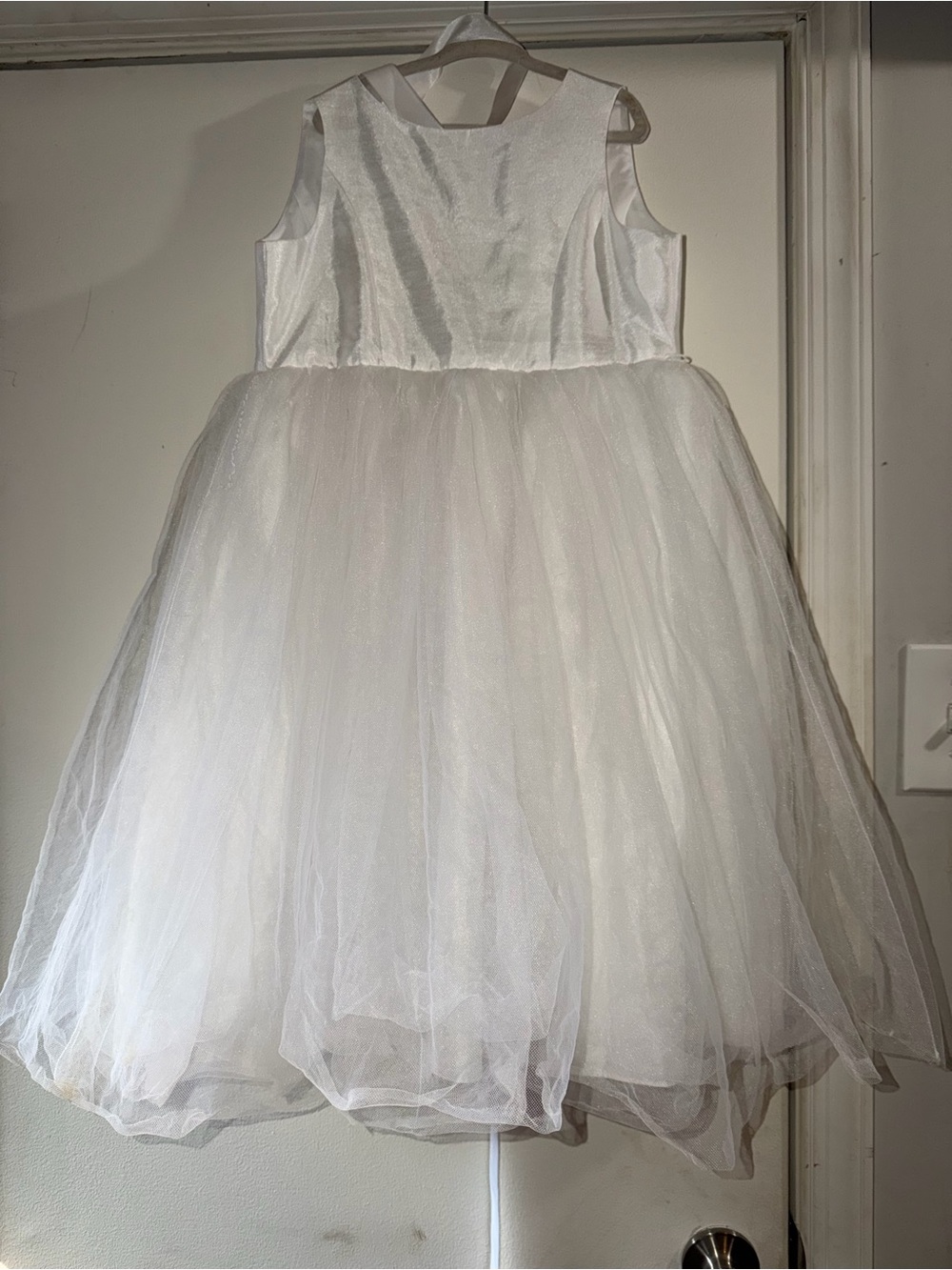 David's Bridal Ivory Satin and Tulle Flower Girl Dress - Picture 4 of 5